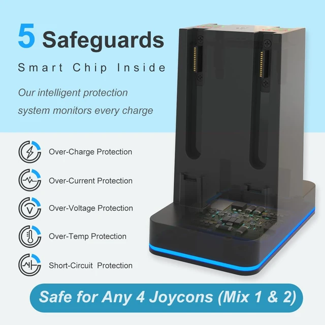Alt view image 5 of 7 - Switch 2 JoyCon Charging Dock for Nintendo Switch 1/2 Controller | JoyCon Charger for Nintendo Charging Station with RGB Light - 4 in 1 Charge Switch 1/2 with Power Cord Nintendo Accessories