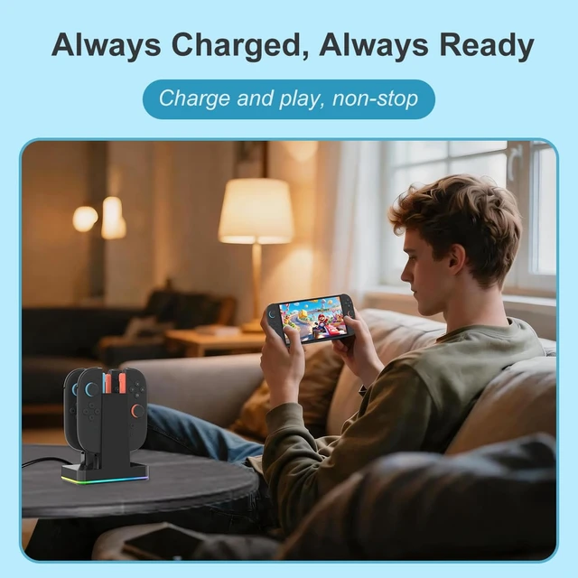 Alt view image 7 of 7 - Switch 2 JoyCon Charging Dock for Nintendo Switch 1/2 Controller | JoyCon Charger for Nintendo Charging Station with RGB Light - 4 in 1 Charge Switch 1/2 with Power Cord Nintendo Accessories
