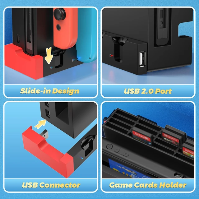 Alt view image 5 of 7 - Switch Controller Charger with 28 Slots for Switch for Joy-Cons | 6-in-1 Fast Controller Charging Dock, Storage 28 Game Card Slots, Joypad Charger Station Stand Accessories, LED Indicator
