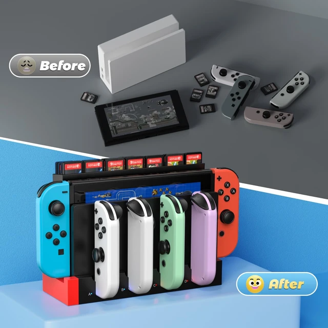 Alt view image 3 of 7 - Switch Controller Charger with 28 Slots for Switch for Joy-Cons | 6-in-1 Fast Controller Charging Dock, Storage 28 Game Card Slots, Joypad Charger Station Stand Accessories, LED Indicator