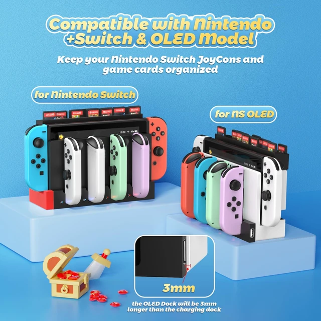 Alt view image 2 of 7 - Switch Controller Charger with 28 Slots for Switch for Joy-Cons | 6-in-1 Fast Controller Charging Dock, Storage 28 Game Card Slots, Joypad Charger Station Stand Accessories, LED Indicator