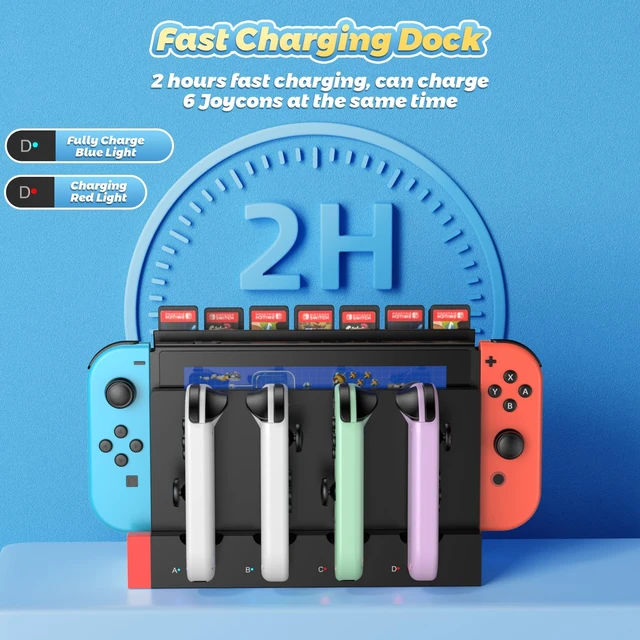 Alt view image 4 of 7 - Switch Controller Charger with 28 Slots for Switch for Joy-Cons | 6-in-1 Fast Controller Charging Dock, Storage 28 Game Card Slots, Joypad Charger Station Stand Accessories, LED Indicator