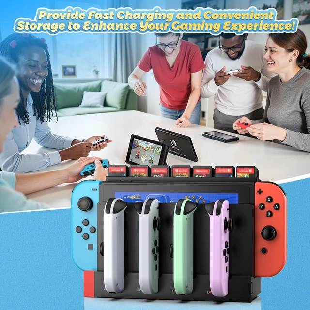 Alt view image 7 of 7 - Switch Controller Charger with 28 Slots for Switch for Joy-Cons | 6-in-1 Fast Controller Charging Dock, Storage 28 Game Card Slots, Joypad Charger Station Stand Accessories, LED Indicator