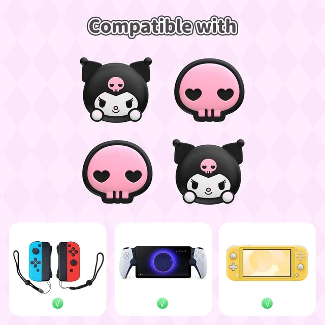 Alt view image 2 of 7 - 4PCS Thumb Grips Caps Compatible with Switch/OLED/Lite, Kawaii Charactor Thumbs Grip, Soft Silicone Switch Joystick Cover for JonCon, KLM Skull Style, Black & Purple