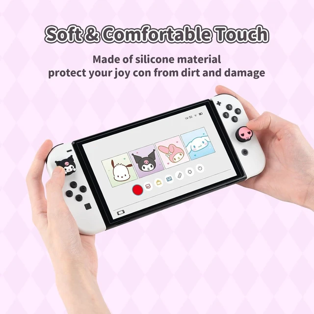 Alt view image 4 of 7 - 4PCS Thumb Grips Caps Compatible with Switch/OLED/Lite, Kawaii Charactor Thumbs Grip, Soft Silicone Switch Joystick Cover for JonCon, KLM Skull Style, Black & Purple
