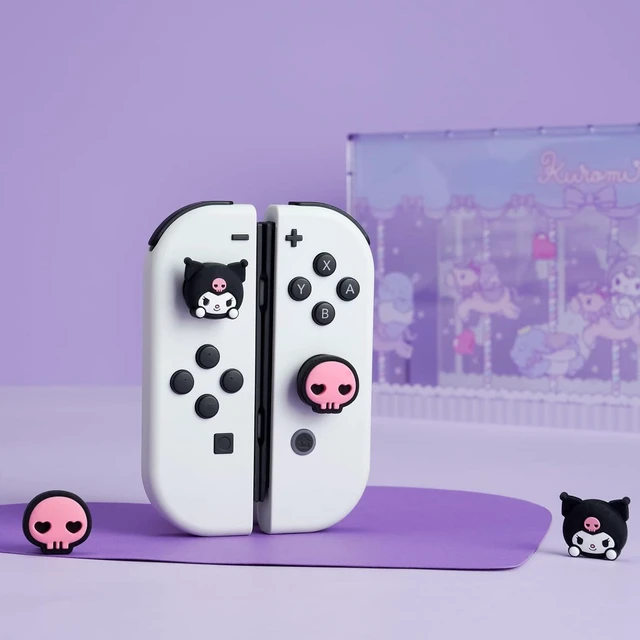 Alt view image 5 of 7 - 4PCS Thumb Grips Caps Compatible with Switch/OLED/Lite, Kawaii Charactor Thumbs Grip, Soft Silicone Switch Joystick Cover for JonCon, KLM Skull Style, Black & Purple