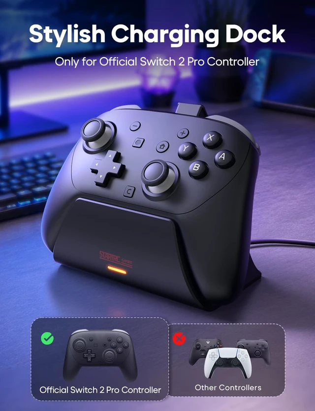 Alt view image 3 of 7 - Charging Dock for Nintendo Switch 2 Pro Controller | LED Indicator and Pin-Contact Precision, Portable Fashion Charging Station (Only for Official Switch 2 Pro Controller)