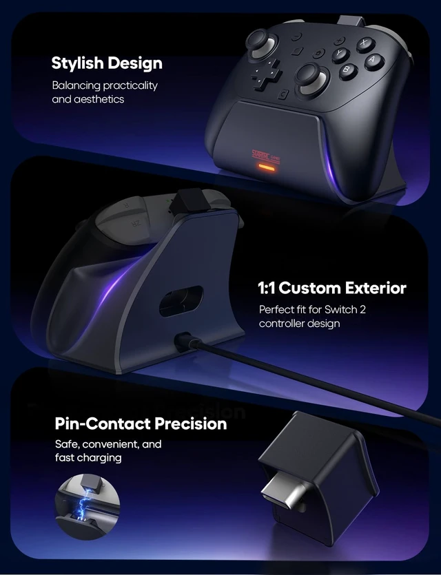Alt view image 5 of 7 - Charging Dock for Nintendo Switch 2 Pro Controller | LED Indicator and Pin-Contact Precision, Portable Fashion Charging Station (Only for Official Switch 2 Pro Controller)
