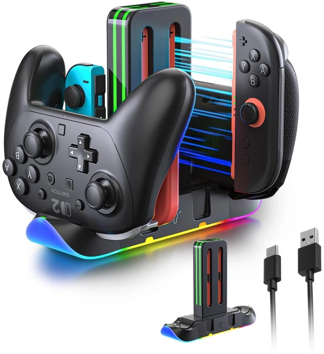 Main image of Switch 2 Controller Charging Dock, 6-in-1 Charger for 4 Joy-Cons & 2 Pro Controllers, RGB Charging Station for Nintendo Switch 2, OLED & Switch