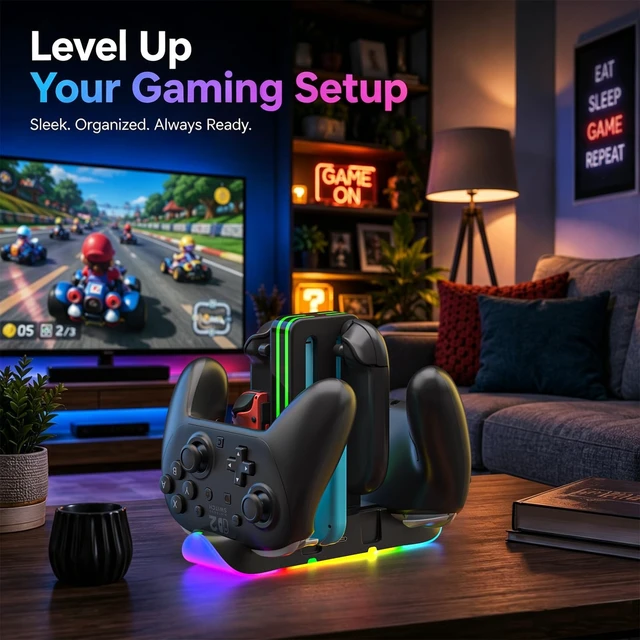 Alt view image 6 of 7 - Switch 2 Controller Charging Dock, 6-in-1 Charger for 4 Joy-Cons & 2 Pro Controllers, RGB Charging Station for Nintendo Switch 2, OLED & Switch