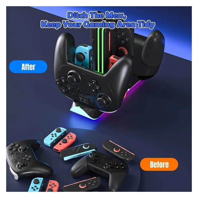 Alt view image 7 of 7 - Switch 2 Controller Charging Dock, 6-in-1 Charger for 4 Joy-Cons & 2 Pro Controllers, RGB Charging Station for Nintendo Switch 2, OLED & Switch
