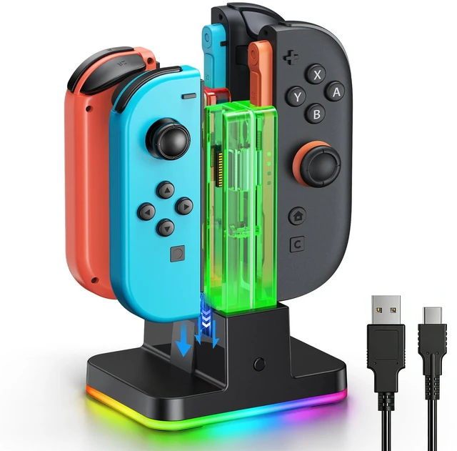 Main image of Switch 2/1 Controller Charger | 8 in 1 Charger Dock Station for Joy Cons Accessories Kits with a USB Type-C Charging Cord for Nintendo Switch (Black)