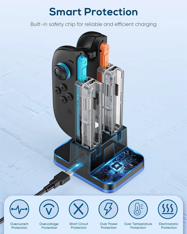 Alt view image 2 of 7 - Switch 2/1 Controller Charger | 8 in 1 Charger Dock Station for Joy Cons Accessories Kits with a USB Type-C Charging Cord for Nintendo Switch (Black)