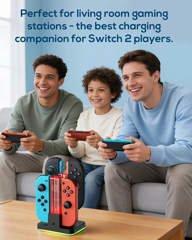 Alt view image 7 of 7 - Switch 2/1 Controller Charger | 8 in 1 Charger Dock Station for Joy Cons Accessories Kits with a USB Type-C Charging Cord for Nintendo Switch (Black)