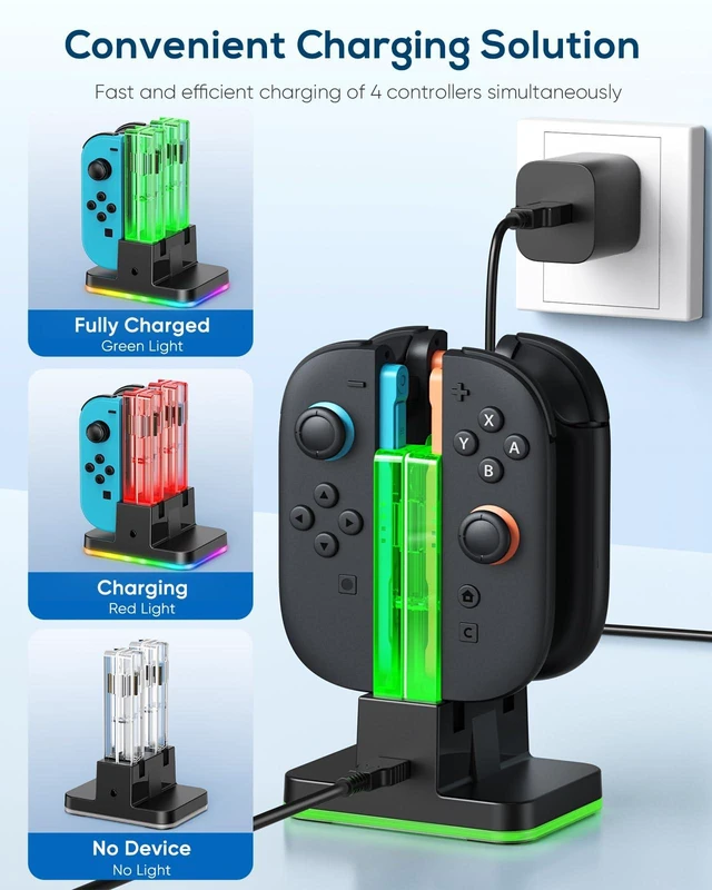 Alt view image 3 of 7 - Switch 2/1 Controller Charger | 8 in 1 Charger Dock Station for Joy Cons Accessories Kits with a USB Type-C Charging Cord for Nintendo Switch (Black)