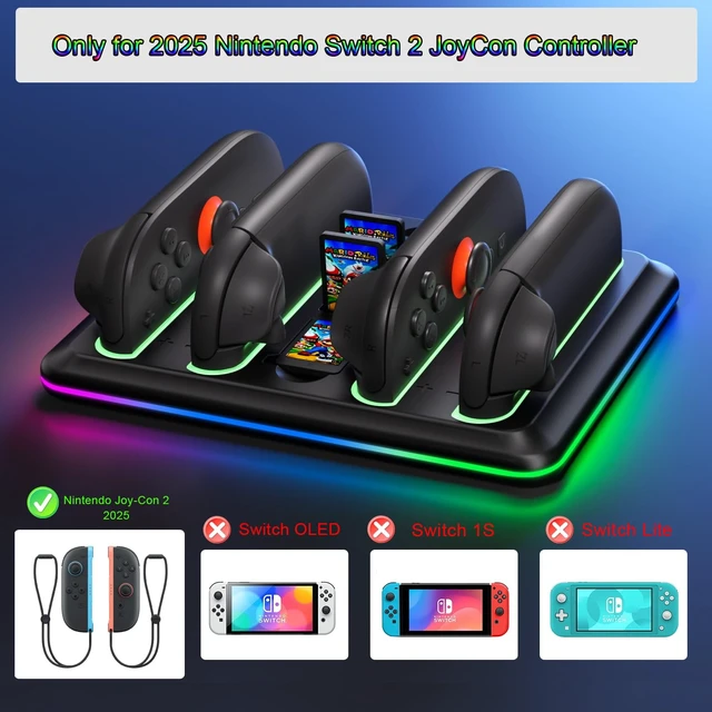 Alt view image 3 of 5 - for Nintendo Switch 2 Joy-Cons Controller Fast Charging Dock, 4 in 1 Magnetic Design Fast Charging Stand Station with RGB Indicators for Nintendo Switch 2 Accessories
