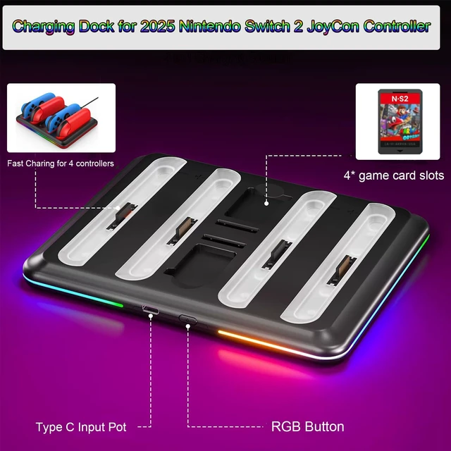 Alt view image 2 of 5 - for Nintendo Switch 2 Joy-Cons Controller Fast Charging Dock, 4 in 1 Magnetic Design Fast Charging Stand Station with RGB Indicators for Nintendo Switch 2 Accessories