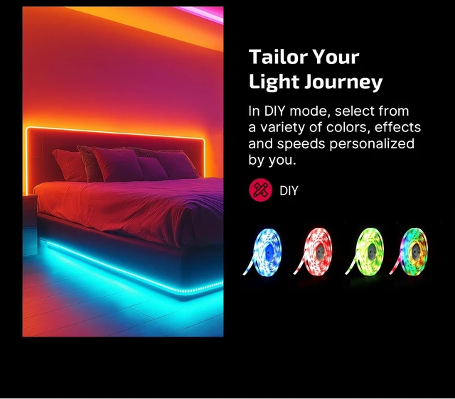 Alt view image 4 of 7 - Ostrip 16.4ft RGB LED Strip Light, Smart App Control, Music Sync, DIY Color Modes, for Bedroom, Gaming, TV, Home Decor
