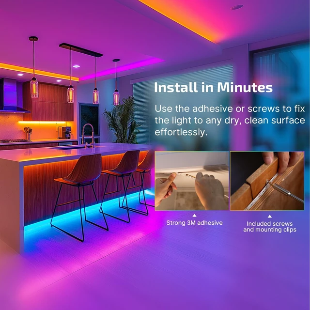 Alt view image 7 of 7 - Ostrip 16.4ft RGB LED Strip Light, Smart App Control, Music Sync, DIY Color Modes, for Bedroom, Gaming, TV, Home Decor