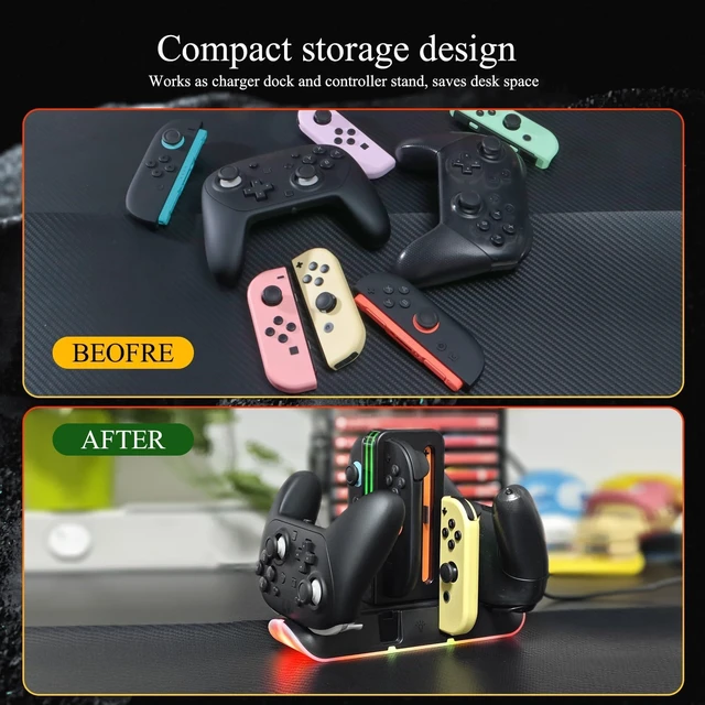 Alt view image 3 of 7 - Switch 2 Controller Charger, Dock for Joy-Con 2 & Pro Controllers | 6-in-1 charging dock with RGB LED indicators, compatible with Switch 2 Joy-Con 2, Switch Joy-Con and Pro Controllers
