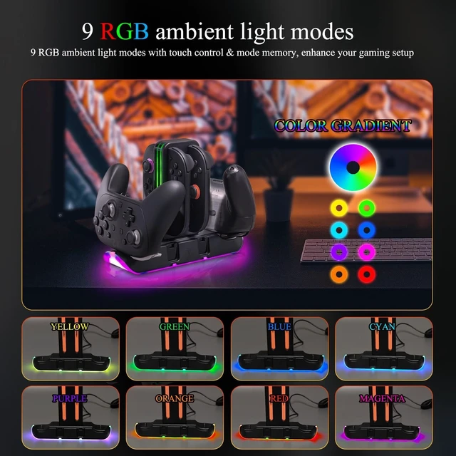 Alt view image 4 of 7 - Switch 2 Controller Charger, Dock for Joy-Con 2 & Pro Controllers | 6-in-1 charging dock with RGB LED indicators, compatible with Switch 2 Joy-Con 2, Switch Joy-Con and Pro Controllers