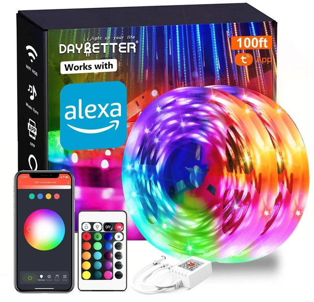 Main image of Smart WiFi Led Lights 100ft, Tuya App Controlled Led Strip Lights, Work with Alexa and Google Assistant, Timer Schedule, Color Changing Led Lights for Bedroom Party Kitchen