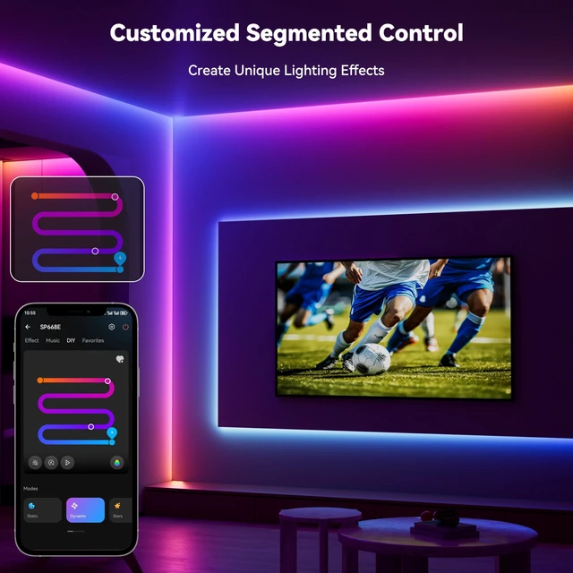 Alt view image 2 of 7 - COB LED Strip Lights Pro, UL-Listed RGB Smart IC Chasing Color Addressable COB LED Tape Light, Music Sync Flexible RGB LED Lights, Smart Strip Light, for Party, Bedroom, Color Changing, 20ft