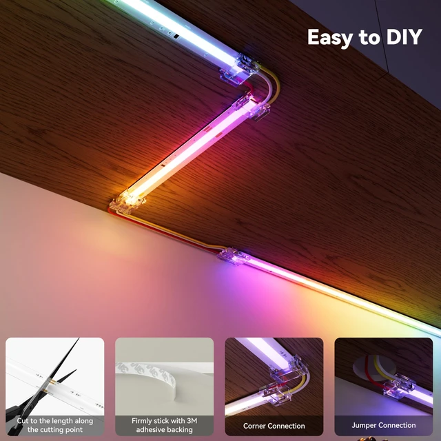 Alt view image 7 of 7 - COB LED Strip Lights Pro, UL-Listed RGB Smart IC Chasing Color Addressable COB LED Tape Light, Music Sync Flexible RGB LED Lights, Smart Strip Light, for Party, Bedroom, Color Changing, 20ft