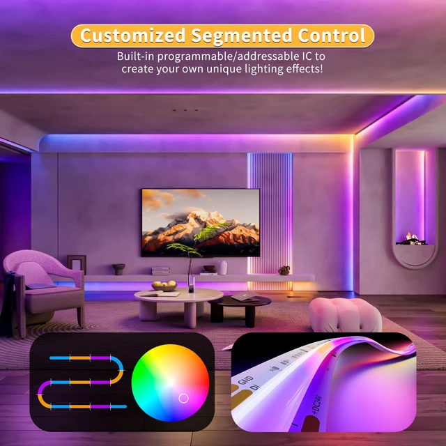 Alt view image 4 of 7 - RGB Smart IC COB LED Strip Light Addressable 32.8ft/10m,UL-Listed 24V Color Flowing Strip Light Multicolor Flexible Tape Light for TV,Bedroom,Party DIY Decoration(Without Controller&Adapter)