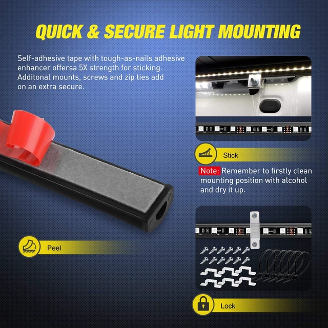Alt view image 4 of 7 - TL-31 2PCS 60Inch RGB Truck Bed Light Strip Kit 180 LED RF Remote Control with On Off Switch Blade Fuse 2Way Splitter Extension Cable for Cargo Pickup Truck SUV RV Boat, 2 Years Warranty