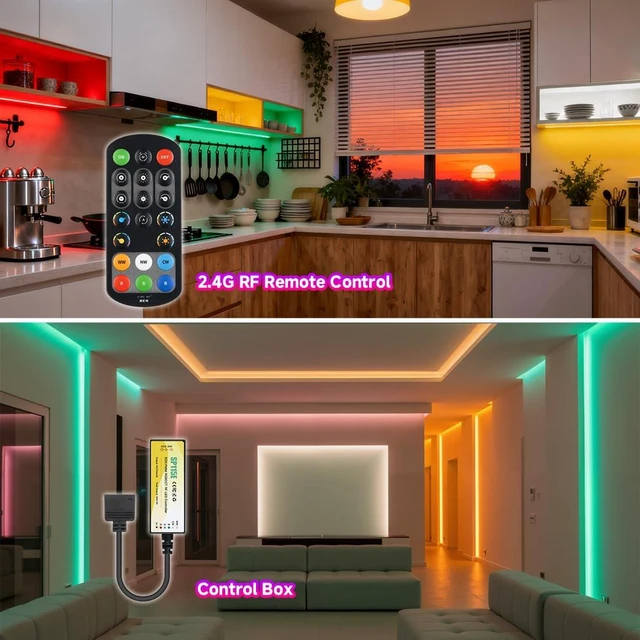 Alt view image 3 of 7 - 16.4FT RGBCCT COB LED Strip Light Kit, DC24V Color Changing | RGB+Tunable White Light, UL Listed 12mm Width LED Strip with ETL Remote Control and Power Supply for Home Party DIY Lighting