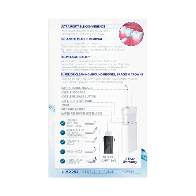 Alt view image 5 of 7 - Hydropik Mini White Water Flosser - Braces Care, Travel Size