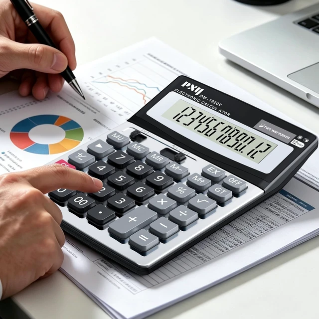 Alt view image 2 of 7 - Desk Calculator 12 Digit Extra Large LCD Display, Touch Comfortable with Big Buttons, Two Way Power Battery and Solar Standard Function Office Calculators