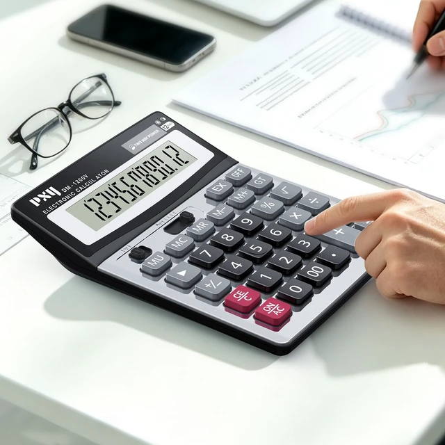Alt view image 3 of 7 - Desk Calculator 12 Digit Extra Large LCD Display, Touch Comfortable with Big Buttons, Two Way Power Battery and Solar Standard Function Office Calculators