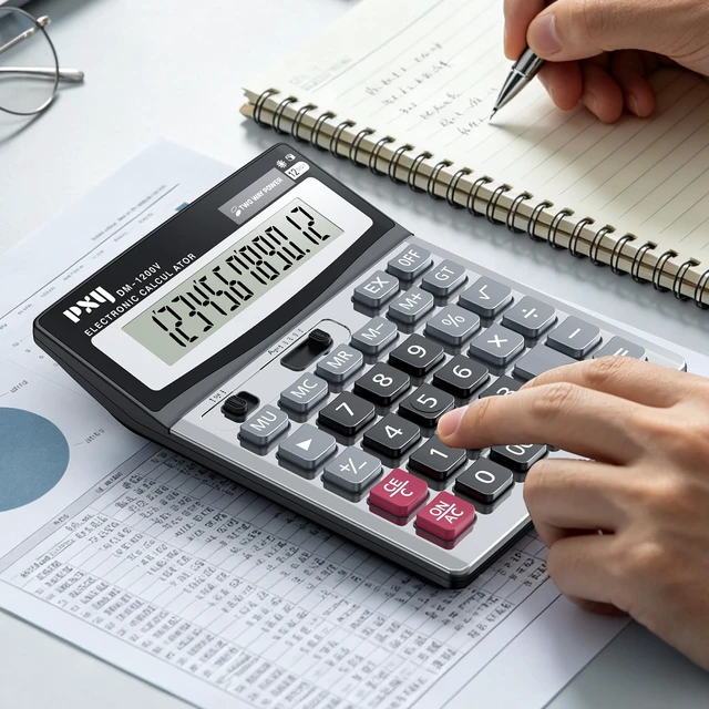 Alt view image 5 of 7 - Desk Calculator 12 Digit Extra Large LCD Display, Touch Comfortable with Big Buttons, Two Way Power Battery and Solar Standard Function Office Calculators