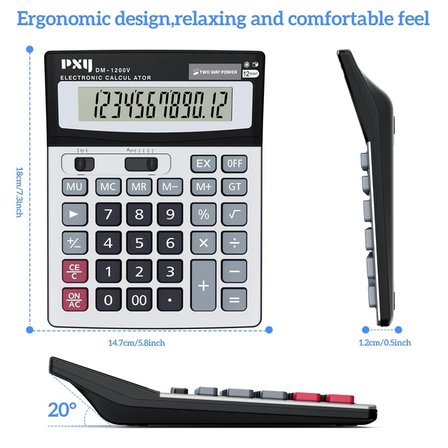 Alt view image 6 of 7 - Desk Calculator 12 Digit Extra Large LCD Display, Touch Comfortable with Big Buttons, Two Way Power Battery and Solar Standard Function Office Calculators