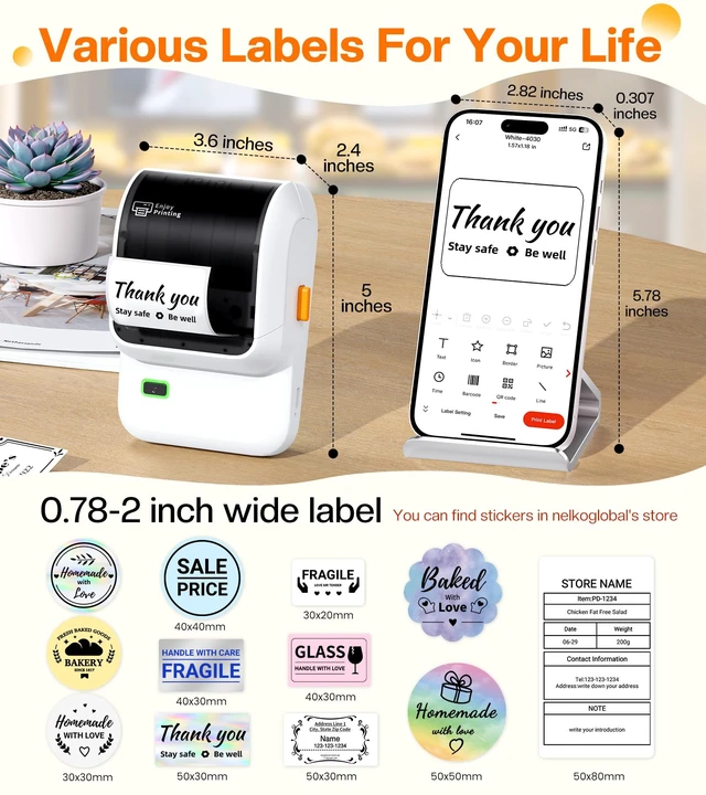 Alt view image 2 of 7 - Label Maker Machine with Tapes,Address Label Maker Output 0.78''-2'' Paper, M100 Thermal Label Maker with 1000 Icons, Bluetooth Label Printer for Small Business,Home Use,Kitchen,Name Tag,School,White
