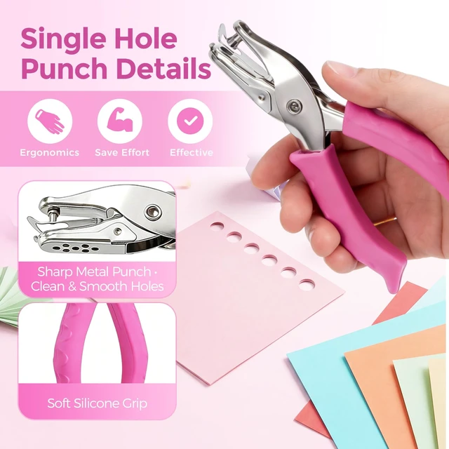 Alt view image 3 of 7 - 2 PCS Single Hole Punch, 1/4" and 1/8" Hole Puncher with Pink Soft Grip | Small Hole Punch, Handheld Small Circle Paper Punch for Crafts, Scrapbooks, Tags, Tickets in Home, Office and Classroom
