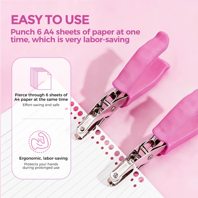 Alt view image 5 of 7 - 2 PCS Single Hole Punch, 1/4" and 1/8" Hole Puncher with Pink Soft Grip | Small Hole Punch, Handheld Small Circle Paper Punch for Crafts, Scrapbooks, Tags, Tickets in Home, Office and Classroom