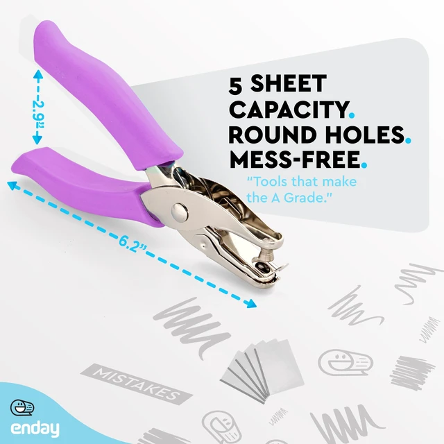 Alt view image 4 of 7 - Single Hole Punch Purple 1/4" Hole Puncher Single with Soft Grid Handles, Circle Shape Paper Punch, Hole Puncher for Crafts in Home, Office, Classroom Kids and Adults