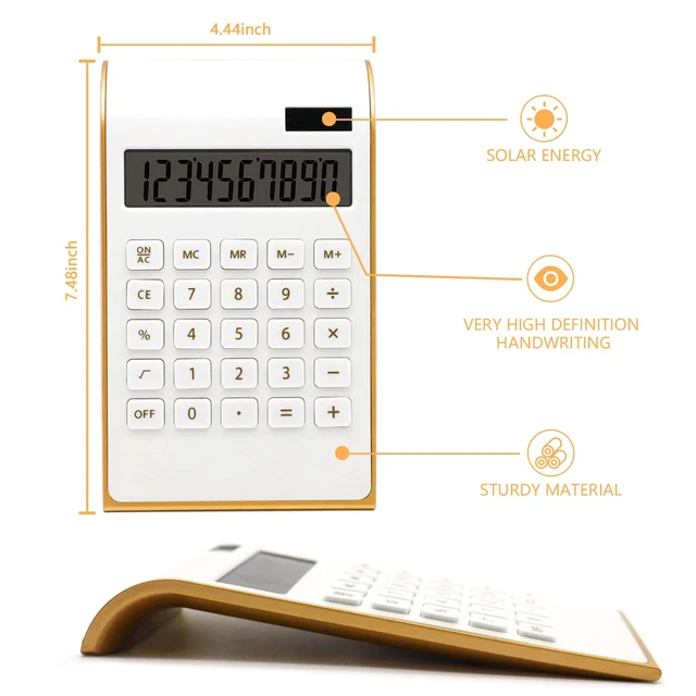 Alt view image 2 of 6 - Gold Calculator, Cute Solar Calculator for Desk, Gold Desk Accessories | 10 Digits LCD Display, Gold Desk Calculator, Palm-Sized Portable Design for Office&School, Dual Powered Pocket Calculator