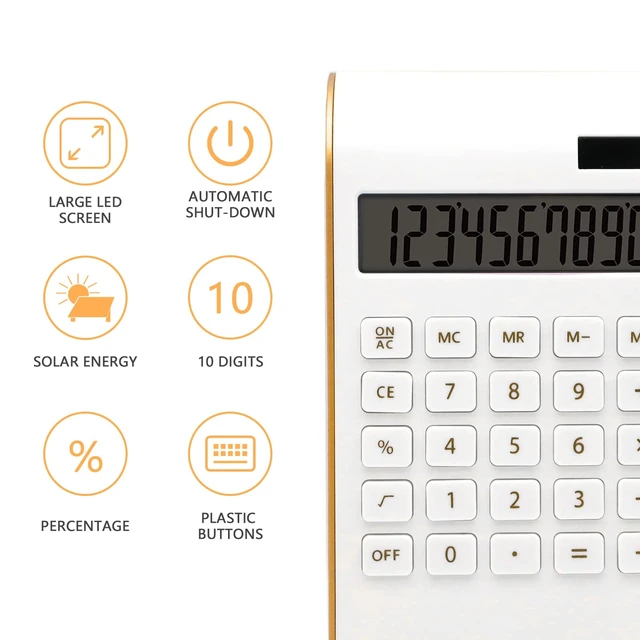 Alt view image 3 of 6 - Gold Calculator, Cute Solar Calculator for Desk, Gold Desk Accessories | 10 Digits LCD Display, Gold Desk Calculator, Palm-Sized Portable Design for Office&School, Dual Powered Pocket Calculator