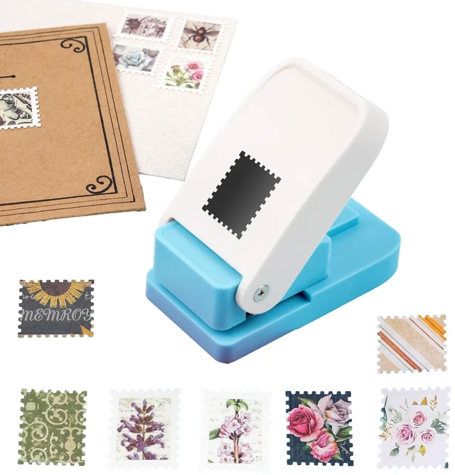 Main image of Stamp Puncher Rectangular Postage Stamp Punch 1X0.8inch, Stamp Hole Puncher Scalloped Rectangle Lever Action Paper Punches for Crafting Scrapbooking DIY Card Making Arts Crafts Supplies