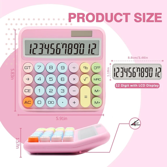 Alt view image 2 of 6 - Pink Calculator, Solar Calculators Desktop, Big Button Calculator for Desk | Large Button Calculator with Large LCD Display, Powered by two Modes, Pink Desk Accessories for Offices, Schools and Homes