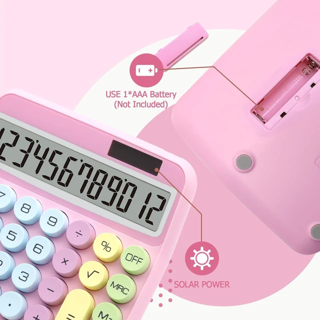 Alt view image 3 of 6 - Pink Calculator, Solar Calculators Desktop, Big Button Calculator for Desk | Large Button Calculator with Large LCD Display, Powered by two Modes, Pink Desk Accessories for Offices, Schools and Homes