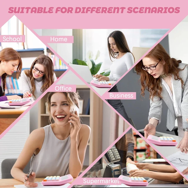 Alt view image 5 of 6 - Pink Calculator, Solar Calculators Desktop, Big Button Calculator for Desk | Large Button Calculator with Large LCD Display, Powered by two Modes, Pink Desk Accessories for Offices, Schools and Homes