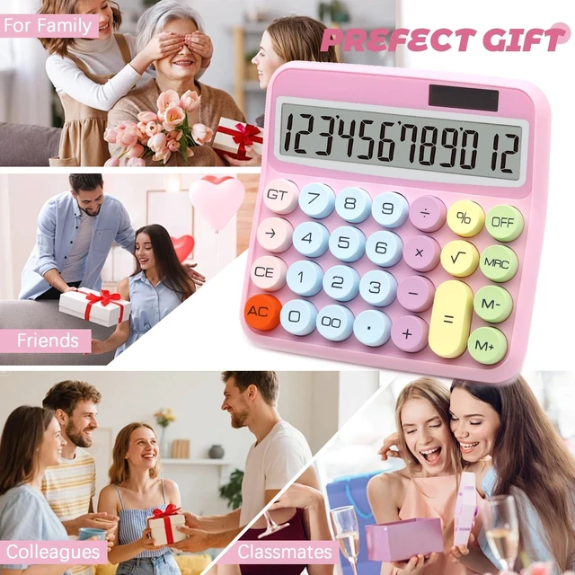 Alt view image 6 of 6 - Pink Calculator, Solar Calculators Desktop, Big Button Calculator for Desk | Large Button Calculator with Large LCD Display, Powered by two Modes, Pink Desk Accessories for Offices, Schools and Homes