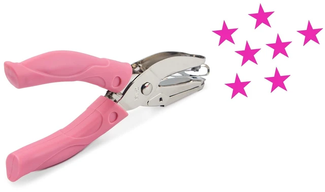 Main image of Star Shape Hole Handhold Single Paper Hole Punch for Paper and Crafts, 1/4 inch Puncher with Pink Soft Thick Silicone Cover