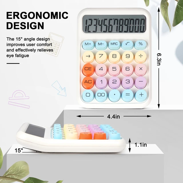 Alt view image 2 of 7 - Mechanical Switch Calculator with Big Buttons, Calculators Desktop | 12 Digits, Large LCD Display, Desk Calculator, Cute White Calculators for Teachers Students Basic Office (White)