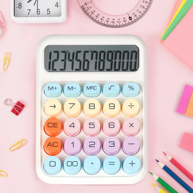 Alt view image 4 of 7 - Mechanical Switch Calculator with Big Buttons, Calculators Desktop | 12 Digits, Large LCD Display, Desk Calculator, Cute White Calculators for Teachers Students Basic Office (White)